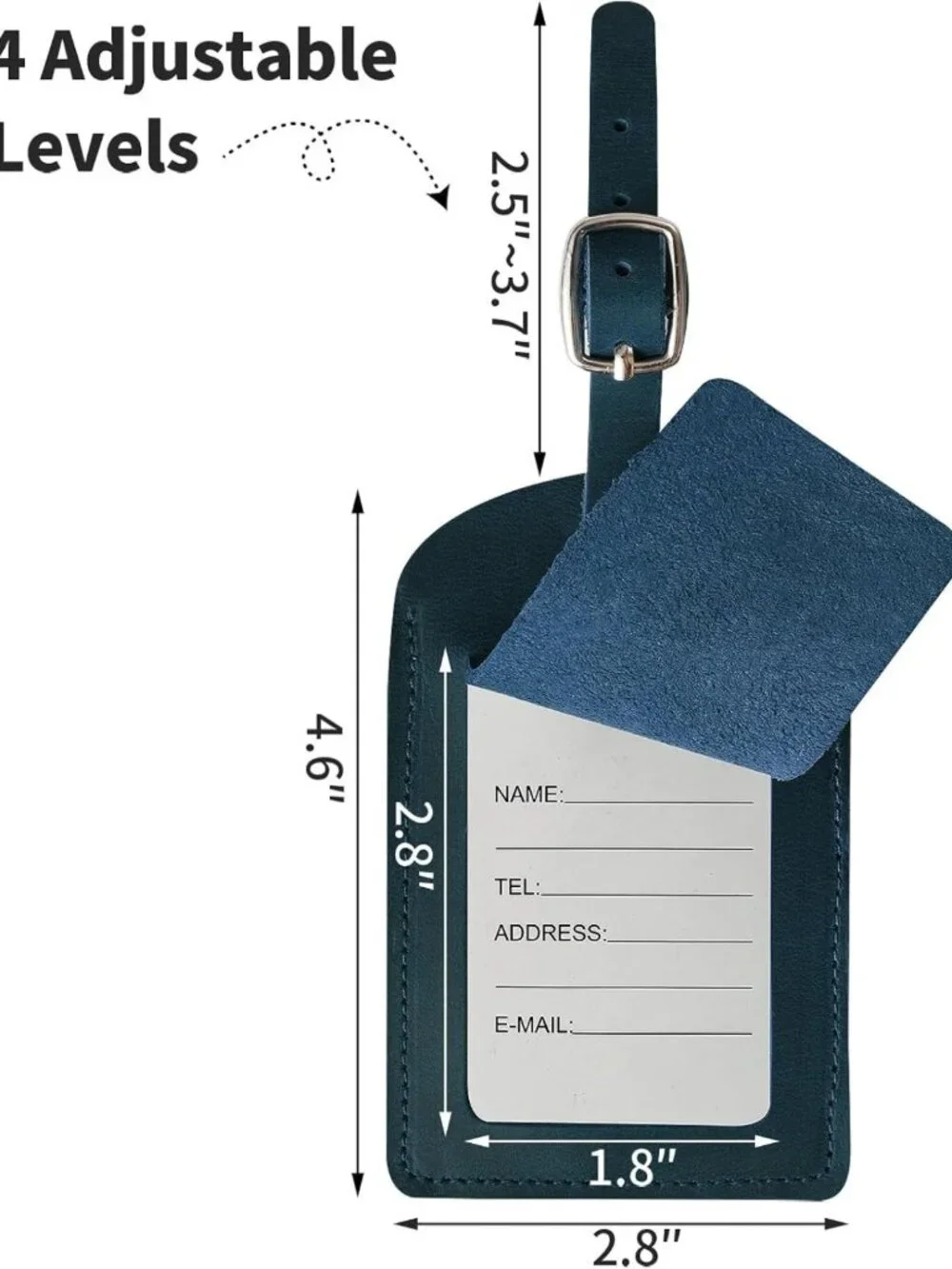 Stylish Genuine Leather Luggage Tags - 6 Pack ID Tags for Suitcases & Bags, Blue